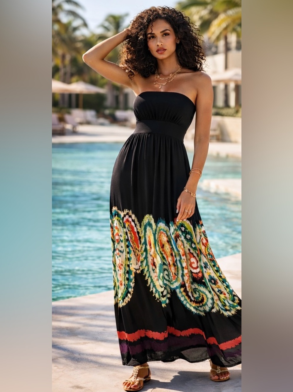 Resort Strapless Maxi Dress | Black Bohemian Summer Dress | Vacation Ready Flow